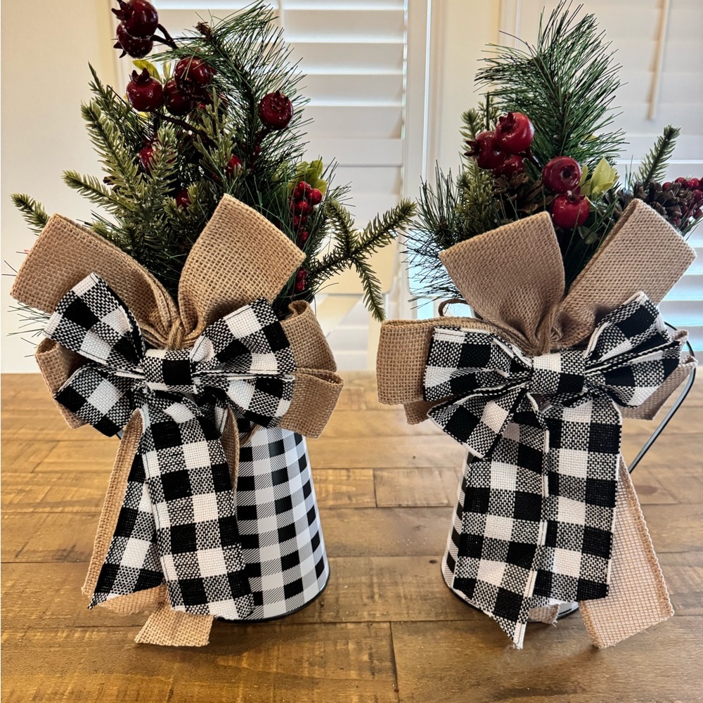 Festive Holiday Tabletop Decor with Black and White Checkered Bow
